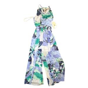 My Michelle Girls Blue Green Floral Wide Leg Jumpsuit Size L NWT J9